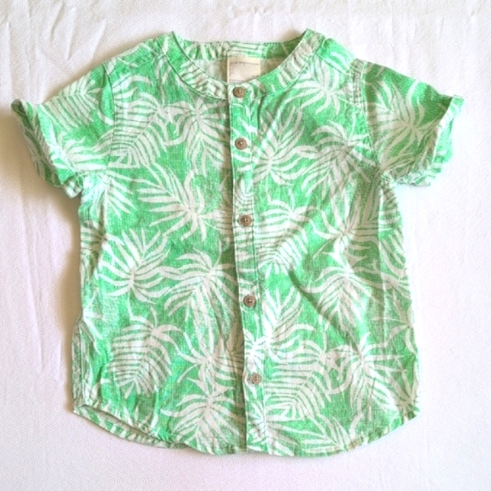 first impressions tropical palm linen cotton blend button down shirt 3T boys